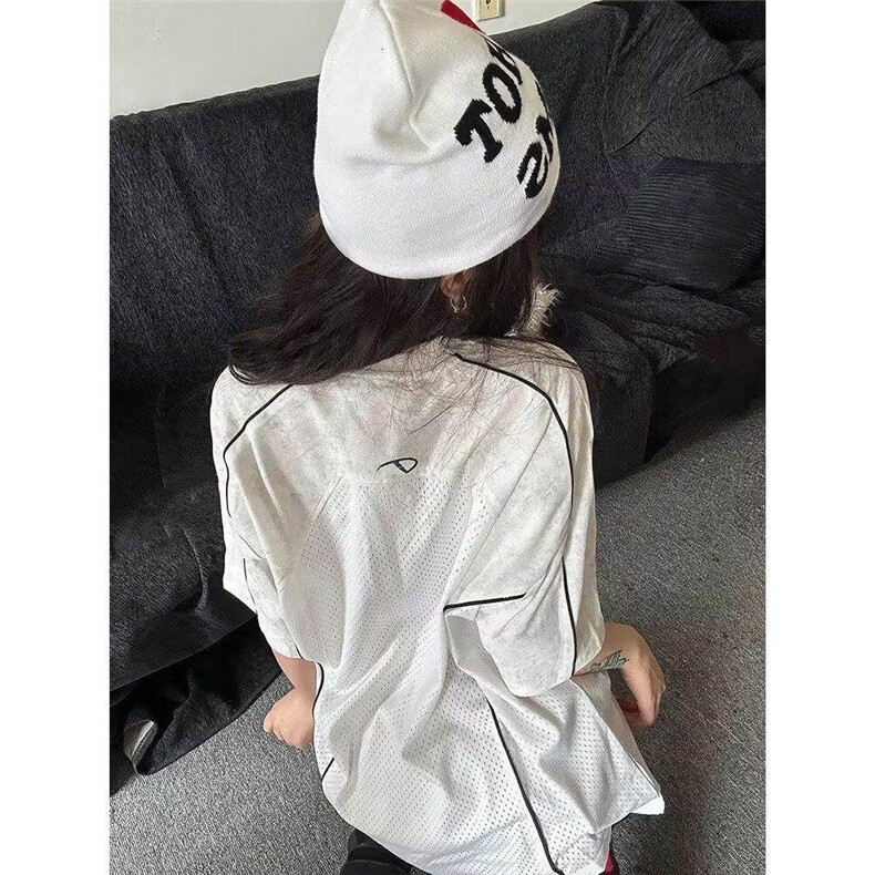 美式运动风网眼字母印花短袖T恤情侣夏季宽松休闲上衣LS2800-P42,男装T恤,星座1008