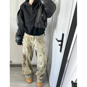 废土风泥染脏脏弯刀裤黄泥牛仔裤男女韩版2025ins长裤RK2613-P62图片