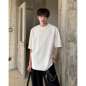 胸口小V设计机车潮流时尚上衣短袖T恤简约休闲T恤上衣打底短特P38图片