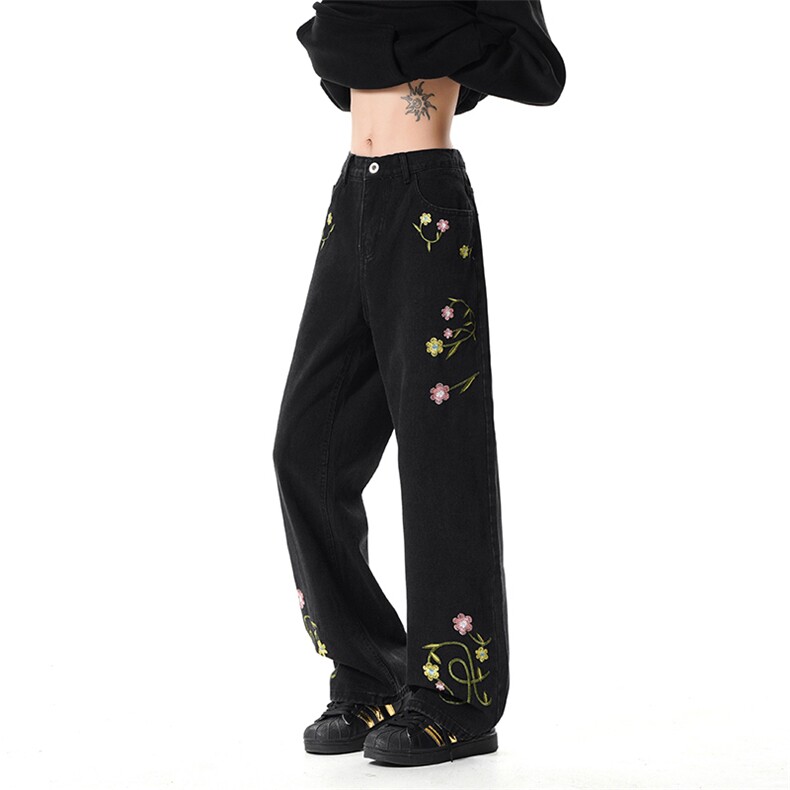 B221美式ins高街暗黑绣花宽松直筒牛仔裤LK25581-特P45控78，男装牛仔裤，电商B221