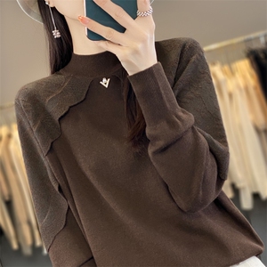时尚百搭女士羊毛衫 简约优雅修身显瘦长袖针织衫图片
