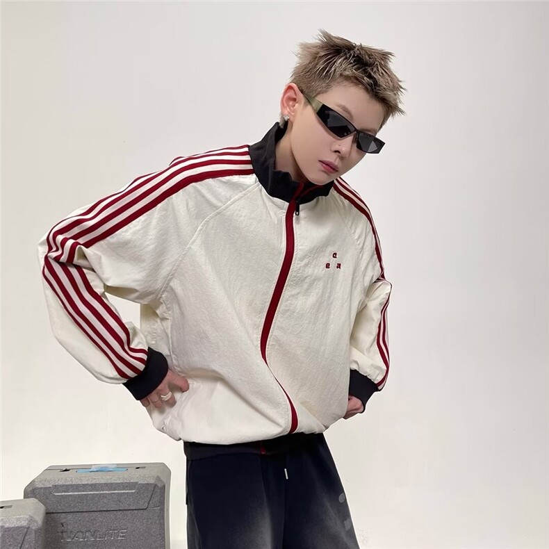 F81-P602025新款美式复古拼色条纹时尚夹克男女秋季户外宽松,男装夹克,电商B323A