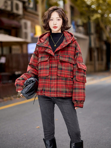 水衣源853款格子毛呢羽绒服女（同时有夹棉棉服）图片