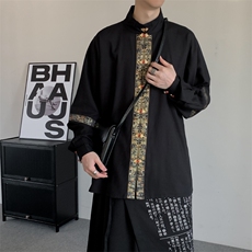 天丝山本耀司民族大码明制宫廷复古明制汉服大码长衫唐宋朝衬衫，男装民族服装，星座909