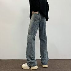新款港风美式高街ins潮牌直筒休闲牛仔裤男N08222-P48，男装牛仔裤，星座308B-1
