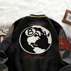 春秋欧美高街男夹克地球刺绣情侣装宽松棒球服潮牌外套JK112 P74图片