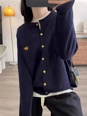 女士2025年秋季拼色圆领，女装针织衫/毛衣，浩新羊绒