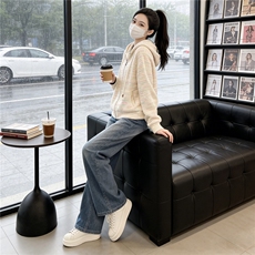 慵懒风时尚休闲运动套装女春款彩色针织连帽开衫卫衣阔腿裤两件套，女装套装/套裙，江南