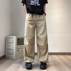 美式辣妹工装裤女夏季新款抽绳打褶宽松休闲裤直筒垂感降落伞裤，男装休闲裤，星座716-3