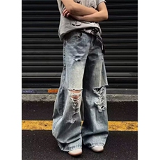 青少年2025夏季新款小众长裤美式复古破洞设计感牛仔裤男N1160，男装牛仔裤，星座1116A（原606A-3）