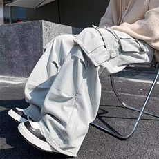 工装牛仔裤男夏季款cleanfit美式复古痞帅多口袋宽松直筒休闲长裤，男装牛仔裤，星座813-2
