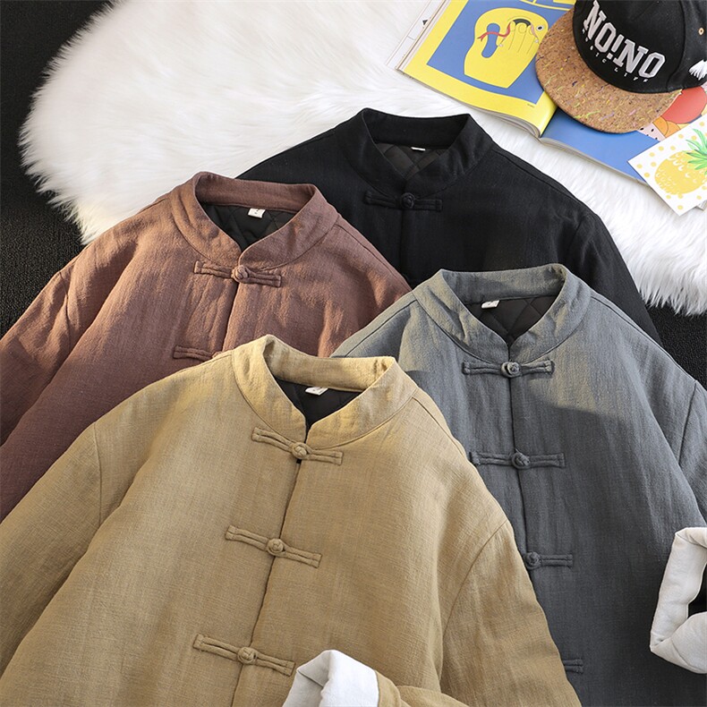 风棉衣复古唐装男冬款立领大码棉麻夹棉保暖外套棉服1181p145,男装棉衣,电商A016
