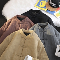 风棉衣复古唐装男冬款立领大码棉麻夹棉保暖外套棉服1181p145，男装棉衣，电商A016