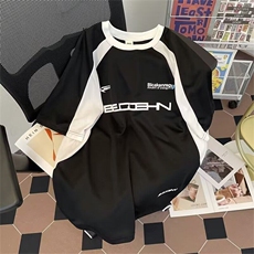 夏季运动短袖拼色设计感青少年t恤男女重磅宽松美式休闲半袖，男装T恤，星座1013