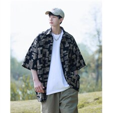 1港风冰丝短袖衬衣大码M-5XL情侣潮短袖衬衫男DCS8711P35控49，男装T恤，星座226-2