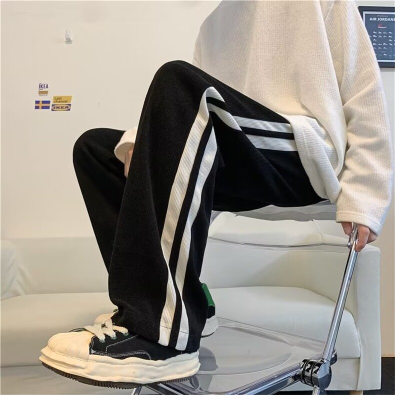 美式灯芯绒裤子秋冬季加绒加厚男士休闲裤复古宽松直筒长裤 K441图片