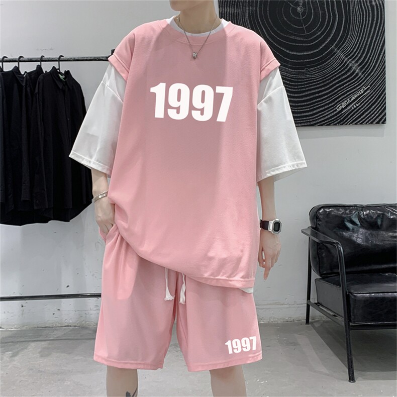 华夫格套装潮流休闲短袖短裤两件套FTZ3077-P55控78,男装休闲套装,电商B370