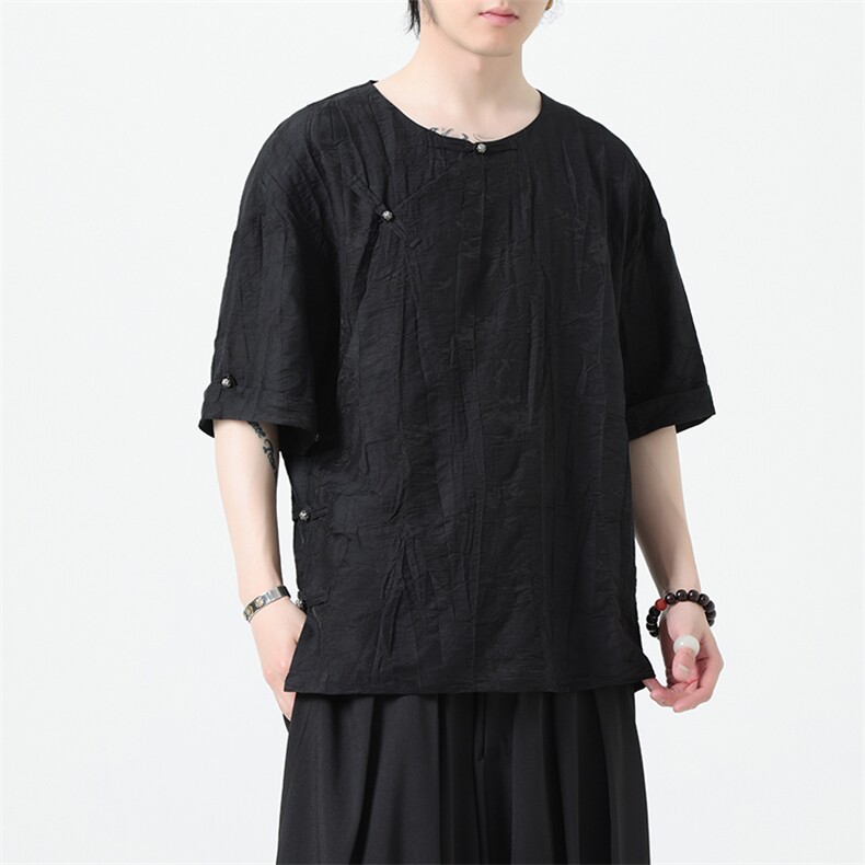 2025夏季新款风男汉服盘扣新中式唐装天丝竹叶衬衫C131-P75,男装衬衫,电商B277(原6028)