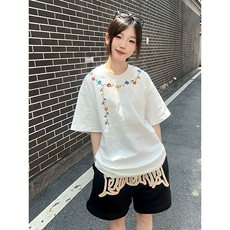 万针全刺绣工艺抖音得物高品质260克重磅纯棉双纱美式高街短袖T恤，男装T恤，电商A486-1