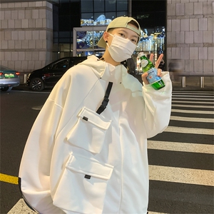WY3097/P55秋装港风多口袋工装宽松卫衣男连帽套头上衣外套男图片