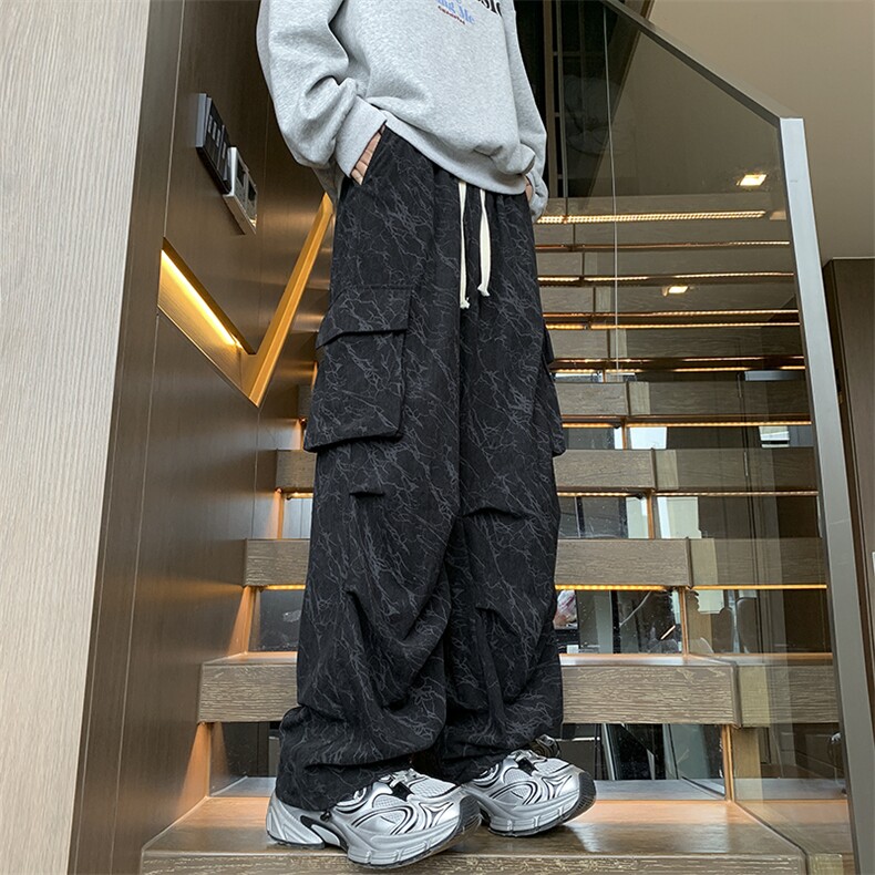 秋季满印字母刺绣工装伞兵褶休闲裤XZ604-KG81-特P40控78,男装工装外套,星座604