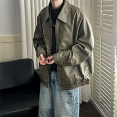 现货主推高质量皮衣外套男宽松皮夹克机车服A026P95加绒P105，男装夹克，电商A351
