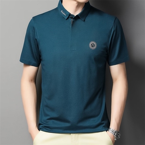 夏季新款男士翻领短袖t恤中年有领男装上衣服休闲POLO衫,中空鞋子搭配衣服图片