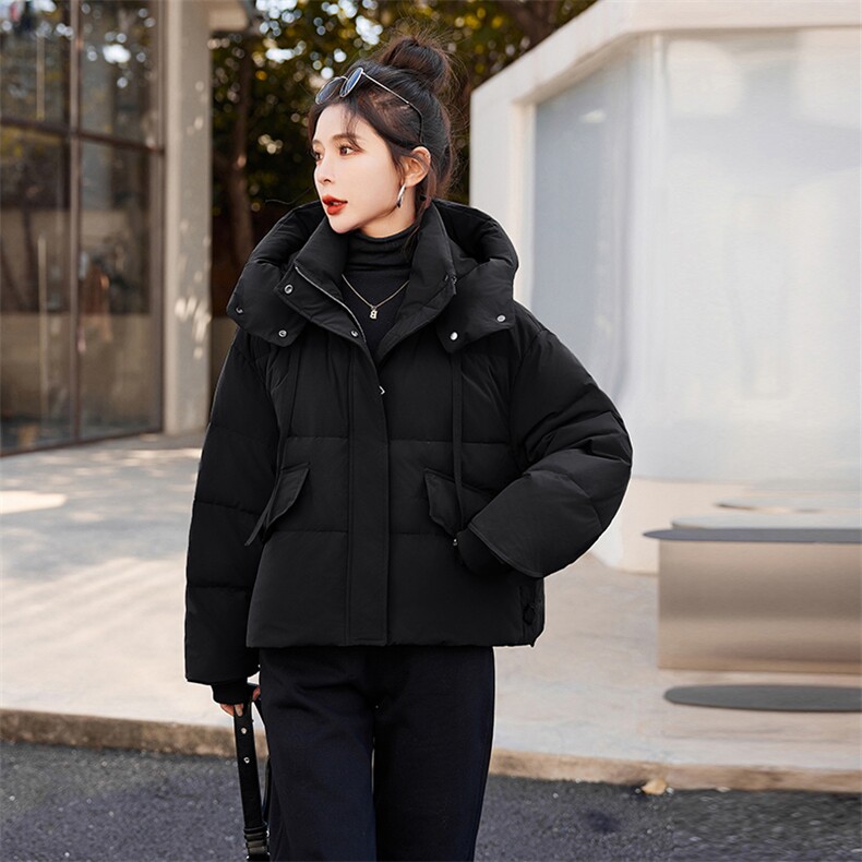 90%白鸭绒2024年冬季新款时尚连帽短款羽绒服女,女装羽绒服,美沁