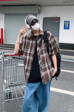 韩版潮流复古格子大码翻领短袖衬衫内搭外套DC2223-P24【特价】，男装T恤，电商A007