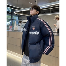 字母绣花棉服男冬复古条纹加厚运动面包服款棉衣外套M9093，男装棉衣，星座1116A-1（原606A）