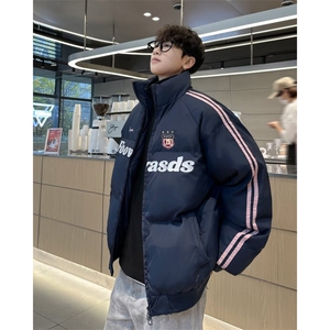 字母绣花棉服男冬复古条纹加厚运动面包服款棉衣外套 M9093图片
