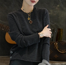 2025年秋季常规单件卷边圆领套头休闲/淑女，女装羊毛衫，犀桦羊绒