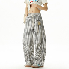 美式复古夏季冰丝凉爽格子长裤宽松休闲裤XZ502-K835-P65控89，男装休闲裤，星座502