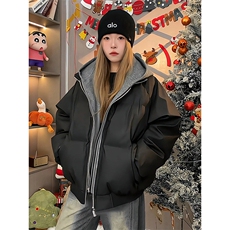 现货高品质重磅工艺美式高街假两件PU皮棉衣男女加厚棉服外套，男装棉衣，电商A486