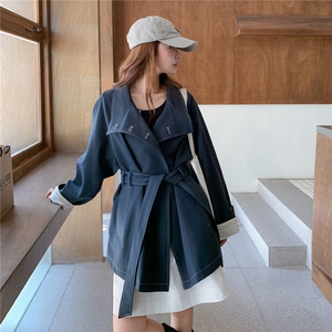 藏青色收腰工装风衣外套女春秋2025新款独特超好看休闲夹克大衣图片