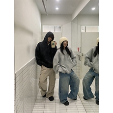 美式连帽针织衫外套男秋季潮牌花灰色情侣毛衣高街慵懒风百搭上衣，男装针织衫/毛衣，星座506A