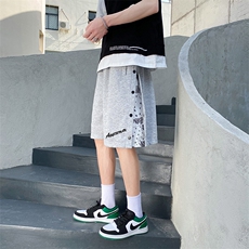 港风宽松排扣运动休闲裤夏季薄款潮流腰果花直筒五分裤K1041-P28，男装休闲裤，星座512-2