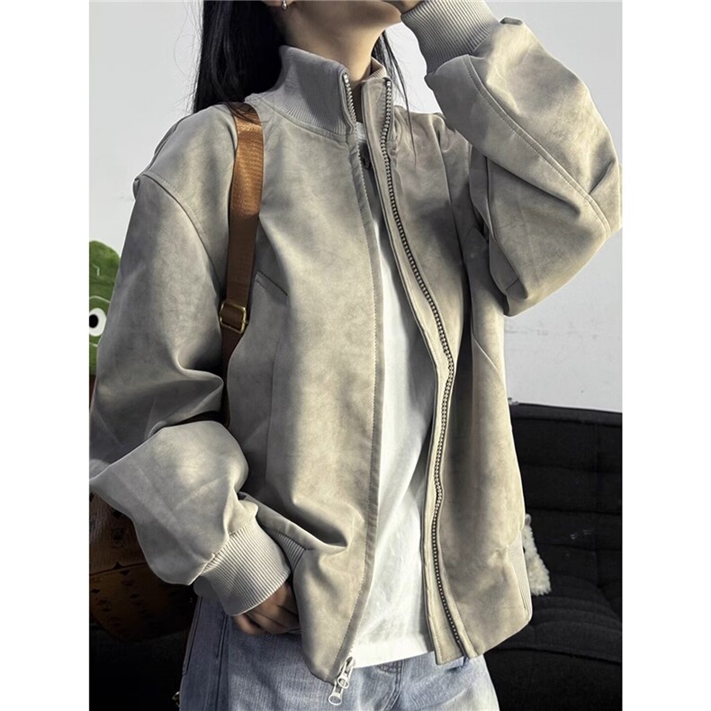 美式立领皮衣外套男女秋冬痞帅飞行员夹克设计感机车服LPU088-P70,男装夹克,星座1008