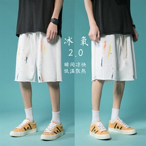 中性风新款短裤泼墨 五分裤夏季清爽休闲裤子宽松卫裤 8008-P35图片