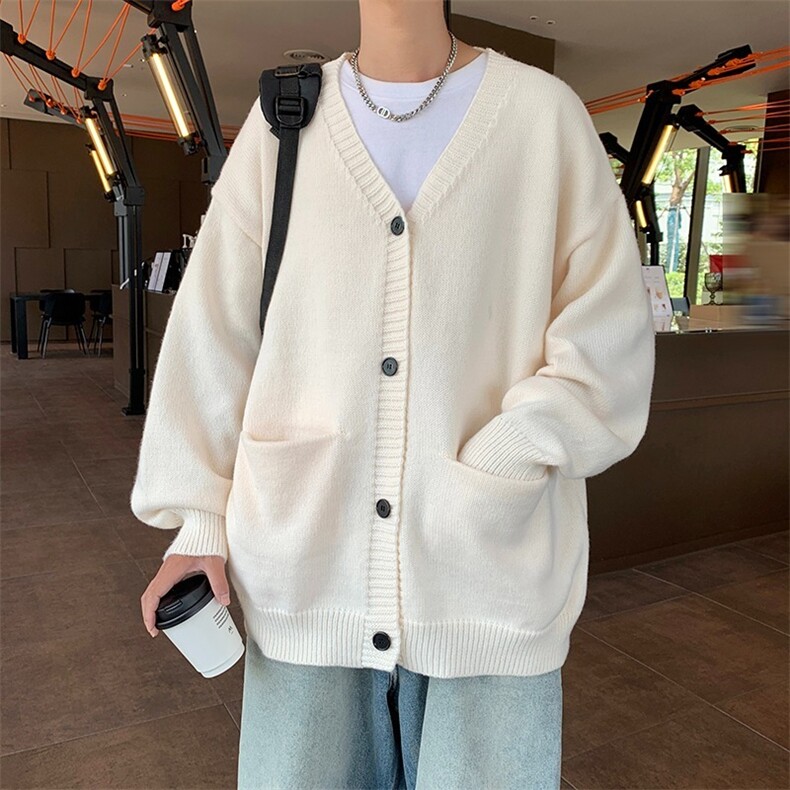 开衫毛衣男秋冬潮流针织衫慵懒风V领宽松毛线衣外套MY38-P52图片