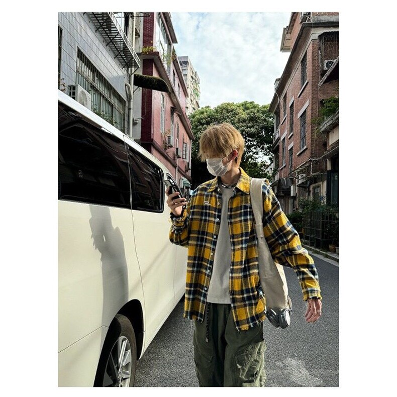W9464-P40网图现货美式高街新款长袖格子衬衣百搭潮流外套,男装衬衫,星座1608-2