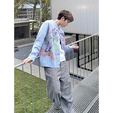 网图陈伟霆同款费尔岛涂鸦彩色针织开衫毛衣外套男女A1157-P100，男装针织衫/毛衣，星座1505