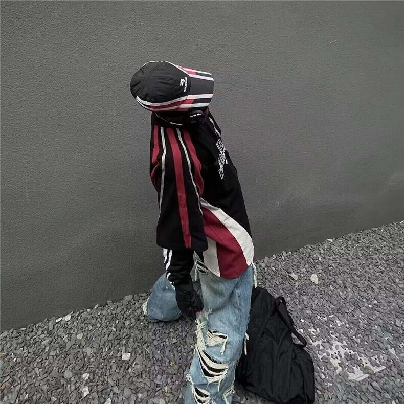 美式高街复古重磅拼色赛车服元素夏季男女潮牌情侣机车短袖T恤ins,男装T恤,星座506A