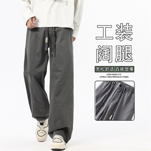 纯棉宽松直筒休闲裤男2025秋季新款垂感阔腿工装裤K6651-P60图片