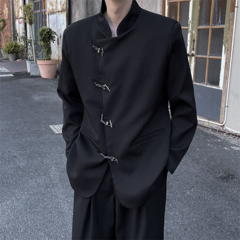 春秋新款新中式小众立领中式西装风外套时髦纽扣中山装男女图片