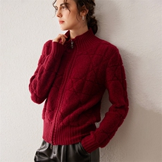2025秋冬新款女羊绒衫100%纯羊绒半高领宽松加厚保暖针织开衫外套，女装羊绒衫，戎叶云台