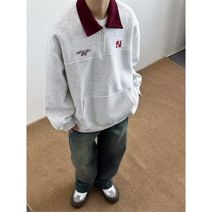 半拉链polo领冬季加绒卫衣男高级感休闲百搭情侣上衣 WX3242图片