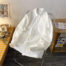 日系重磅工装衬衫男长袖春秋季翻领高级感白色衬衣美式口袋外套，男装衬衫，星座601-2