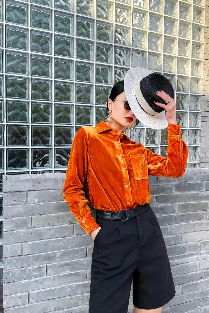 【春款】人造真丝绒衬衣，三色三码，女装，哥卓