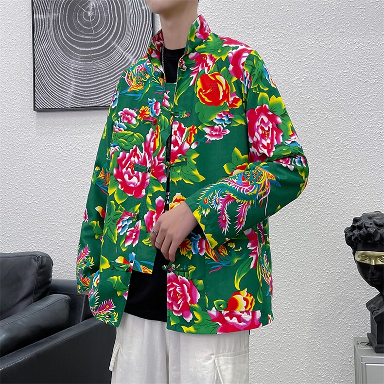 PK01春夏新款男士东北大花民族风风开衫盘扣唐装汉服外衣潮男,男装民族服装,星座115A(原星座507）